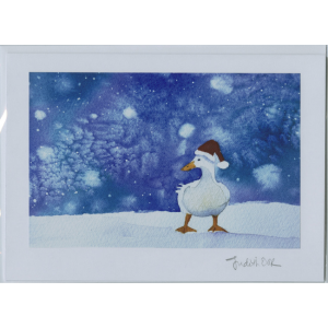 Santa Goose watercolour print greeting card