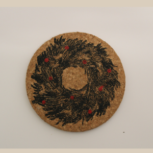 Balsam Wreath - screen printed cork coaster